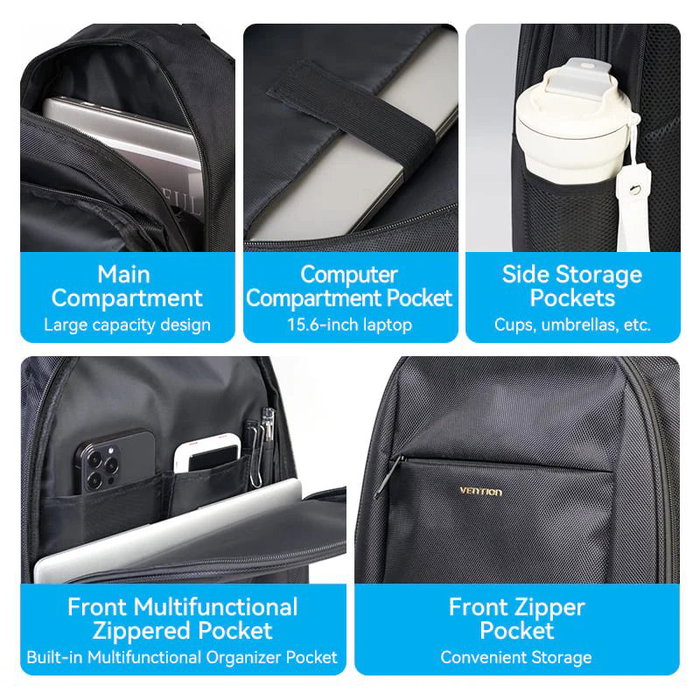 Vention KRMB0 Mochila para Portátiles hasta 15.6 Pulgadas, 20L, Negra